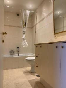 un bagno con un water, una vasca e un lavandino di lovely two bedroom apartment with free parking ad Anversa