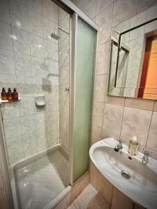 uma casa de banho com um chuveiro e um lavatório. em 31 on Park em Grahamstown