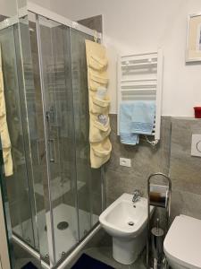 ein Bad mit einer Dusche, einem WC und einem Waschbecken in der Unterkunft renovated studio ski in ski out, CIR 0282 in Breuil-Cervinia