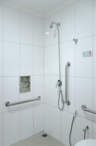 a bathroom with a shower and a toilet at sempreHotel in Três Lagoas