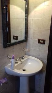 a white sink in a bathroom with a mirror at La tana delle coccinelle in Capracotta