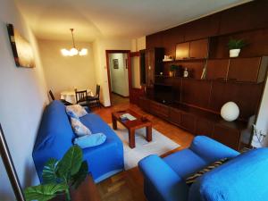 a living room with two blue couches and a table at Apartamento Centro Gijón in Gijón