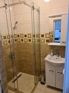 a bathroom with a shower and a sink at Lida apartments in Ulcinj