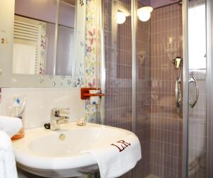 une salle de bain avec lavabo et douche dans l'établissement La Riguera de Ginio, à Ucieda de Arriba 53 autres photos