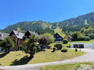 a house on a hill next to a road at Appartement typique de montagne in Thollon