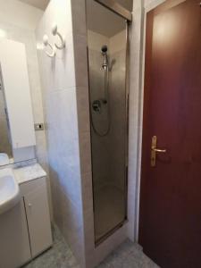 a shower with a glass door in a bathroom at Homey Apartment in the heart of Cervinia in Breuil-Cervinia +34 photos