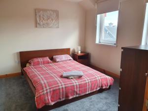 1 dormitorio con 1 cama con manta y ventana en Nelson Street Apartment en Inverness