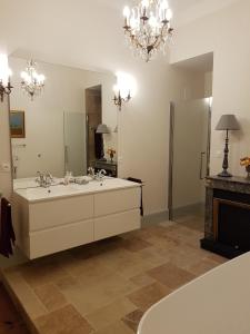 a bathroom with a large sink and a mirror at Château St Justin in Saint-Justin