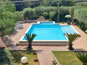 a swimming pool in a yard with palm trees at Villa Ambrosia in Castellabate