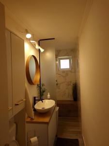 W łazience znajduje się umywalka i lustro. w obiekcie Casa Haiducului w mieście Baia Mare