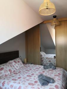 a bedroom with a bed and a large mirror at Aldea Bricia 20 BC in Posada de Llanes