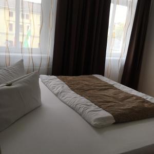 a bed in a room with a window at City-Appartement 3.2. in Zwickau