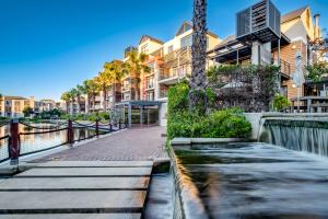 ケープタウンにあるQuayside Canal Eden Homeのヤシの木の前の通路