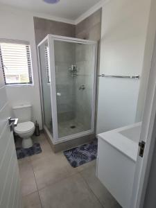 a bathroom with a shower and a toilet at Lifestyle Golf Estate in Pietermaritzburg