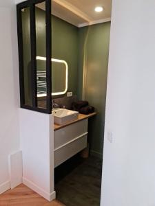 ein Bad mit einem Waschbecken und einem Spiegel in der Unterkunft Le ScottmanHouse - Appartement privé - Centre ville - Gare - Wi-Fi in Arras