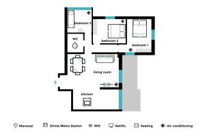 Plán poschodí v ubytovaní Splendid 3BR Apartment close to Olympic Stadium