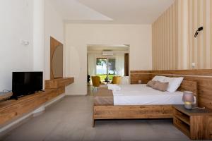 ein Schlafzimmer mit einem großen Bett und einem TV in der Unterkunft Green Space Hotel in Ohrid