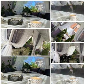 a collage of photos of a table with a cake at Guest House Tatiana /Къща за гости ТАТЯНА in Petrich