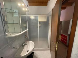 łazienka z prysznicem i umywalką w obiekcie La FIOCCHINA - Magic Place - apartments & studios in Garda Lake - countryside farmhouse, inside the middle of the lake w mieście Salò +37 zdjęć