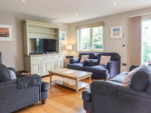 a living room with two couches and a tv at Swandown, 20 Poldon in Chard