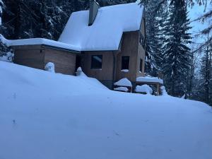 una casa ricoperta di neve accanto a un cumulo di neve di Chalet FiMiLi a Vyšná Boca