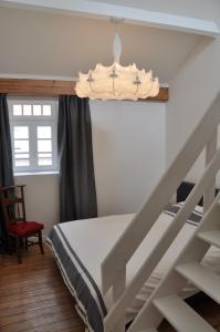 a bedroom with a bunk bed and a ladder at Gîte de Lombard in Ypres