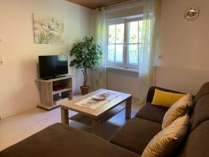 a living room with a couch and a coffee table at Apartment Weinberg in Ürzig