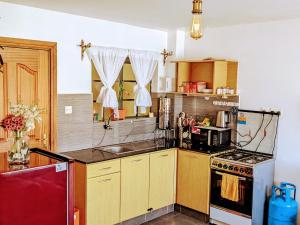 uma cozinha com um lavatório e um fogão forno superior em Home and Away Cozy Studio Apartment number 407 em Nairobi