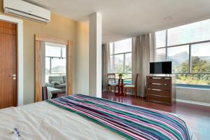 a bedroom with a bed and a television in a room at Hotel Petropolis Inn in Petrópolis