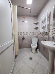 łazienka z toaletą i umywalką w obiekcie Guest House Elguja Qushashvili w mieście Stepancminda