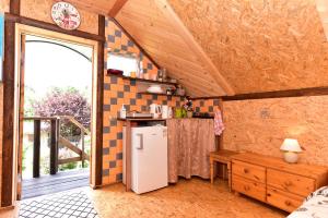 Lielās spāres في بافيلوستا: مطبخ صغير مع ثلاجة في الغرفة