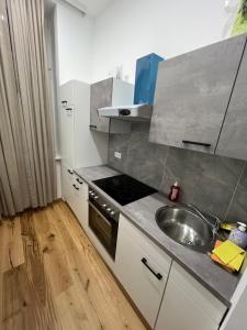 a small kitchen with a sink and a stove at City Appartment 1 in Vienna +3 photos