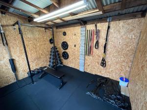 a room with a gym with a wall with tools at Bright and Spacious Home in Port Tennant in Port Tennant