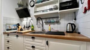 a kitchen with a sink and a counter top at Ferienwohnung Sonnenblume in Baabe