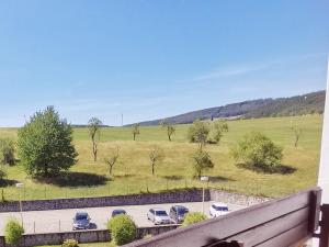 una vista de un aparcamiento con coches en un campo en Hotel Adamantino, en Luhačovice