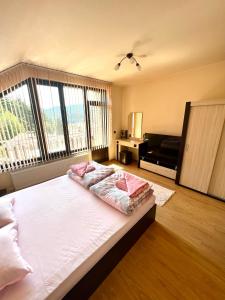a bedroom with a large bed and a couch at Rodopski Ailyak in Dospat