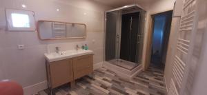a bathroom with a sink and a shower and a mirror at Les chambres du Val d'Eyden in Saint-Maxent +18 photos