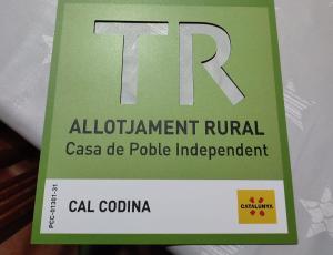 Certifikát, hodnocení, plakát nebo jiný dokument vystavený v ubytování Casa rural Cal Codina