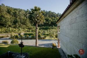 una palmera en un patio al lado de un edificio en Casa da Quinta - Quinta da Portela en Terras de Bouro