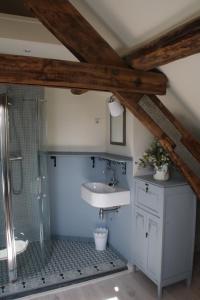 La salle de bains est pourvue d'une douche et d'un lavabo. dans l'établissement Annelies'Place to B& B, à Maastricht