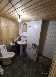 a bathroom with a toilet and a sink at Hotel Omalo2005 in Omalo +116 photos