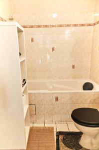 a bathroom with a toilet and a bath tub at CHARMANT APPARTEMENT SUR SOTTEVILLES LES ROUEN in Saint-Sever