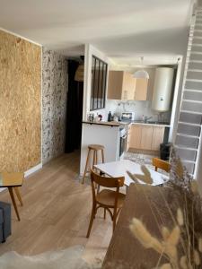kuchnia i salon ze stołem i krzesłami w obiekcie La Cuvée , duplex à Gevrey Chambertin. w mieście Gevrey-Chambertin +4 zdjęcia