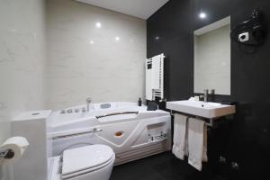 a white toilet sitting next to a bath tub in a bathroom at Hotel Rural Alves - Casa Alves Torneiros in Penso
