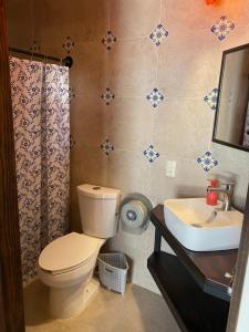 a bathroom with a toilet and a sink at Casa Tequio in San Crist&oacute;bal de Las Casas