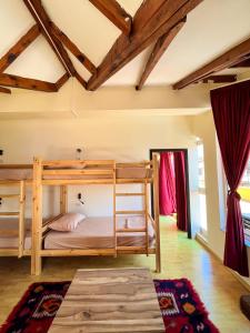 a bedroom with a bunk bed in a room at Blue Door Hostel in Tirana +58 photos