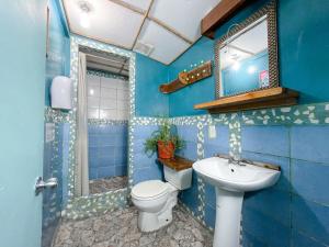 a blue bathroom with a toilet and a sink at Aqua Lounge in Bocas Town +66 photos