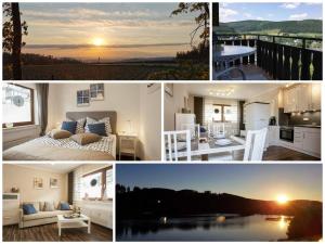 Un collage de fotos de un dormitorio y una sala de estar. en Rosalie - Lake - Hiking&Swimming - Cozy&Nature, en Winterberg