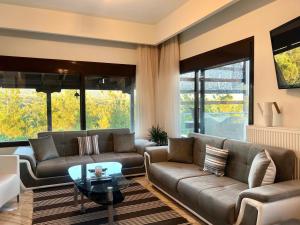 a living room with a couch and a table at Villa Kastro Elassona in Elassona