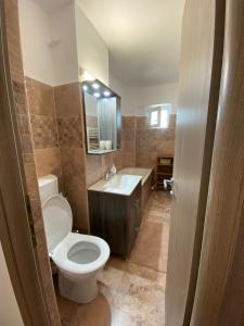a bathroom with a toilet and a sink at Sunrise Apartment in Constanţa